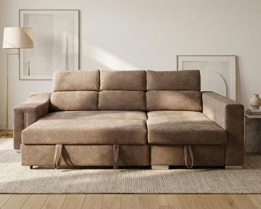 Chaiselongue cama Carla con arcón y 2 taburetes