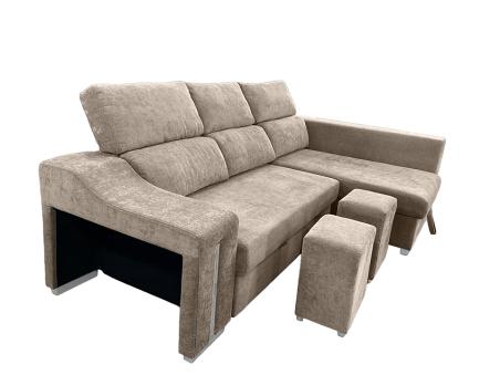Chaiselongue cama Carla con arcón y 2 taburetes