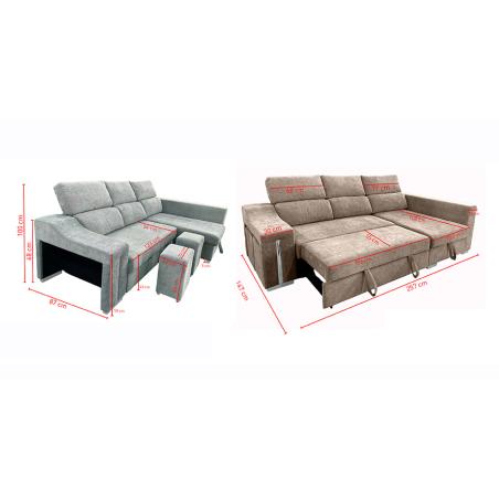 Chaiselongue cama Carla con arcón y 2 taburetes