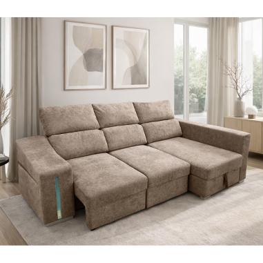 Chaiselongue cama XL Menua con arcón y 2 taburetes