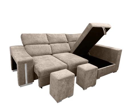 Chaiselongue cama XL Menua con arcón y 2 taburetes