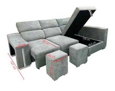 Chaiselongue cama XL Menua con arcón y 2 taburetes