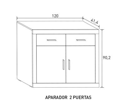APARADOR 2P. 120 CM. LARA CAMBRIA-GRAFITO, CAMBRIA-BLANCO, PUCCINI-TEXTIL