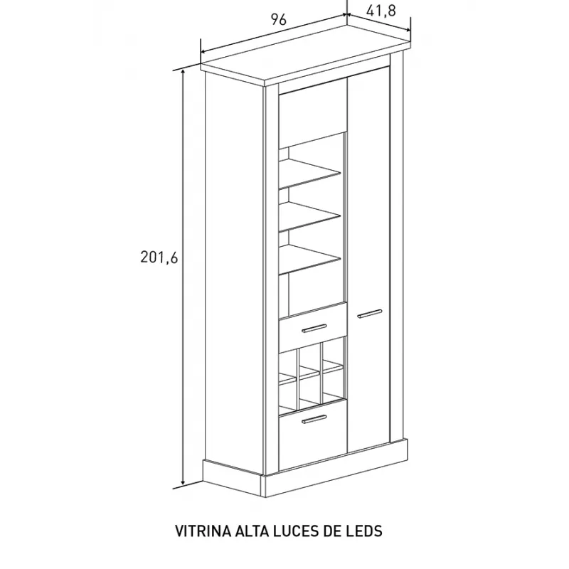 VITRINA ALTA LEDS  CHELLEN ACABADO CAMBRIA-BLANCO