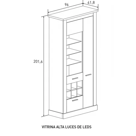 VITRINA ALTA LEDS  CHELLEN ACABADO CAMBRIA-BLANCO O CAÑON