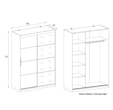 Armario 2 puertas correderas con espejo Inova 150 cm