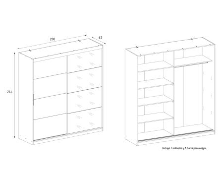 Armario 2 puertas correderas con espejo Inova 200 cm