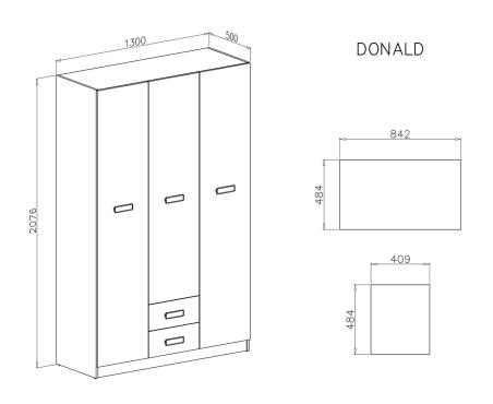 Estante opcional para armario 3 puertas 2 cajones Donald