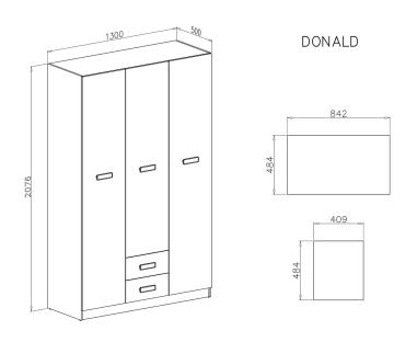 Estante opcional para armario 3 puertas 2 cajones Donald