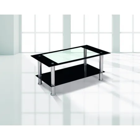 MESA CENTRO FIJA TAPA CRISTAL ELBA NEGRO
