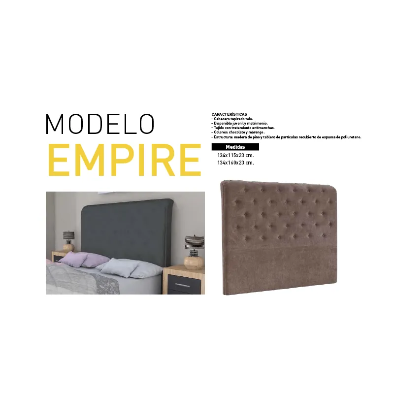 CABECERO JUVENIL EMPIRE TAP. TELA O POLIPIEL GRIS Y CHOCO