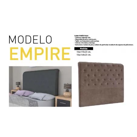 CABECERO JUVENIL EMPIRE TAP. TELA O POLIPIEL GRIS Y CHOCO