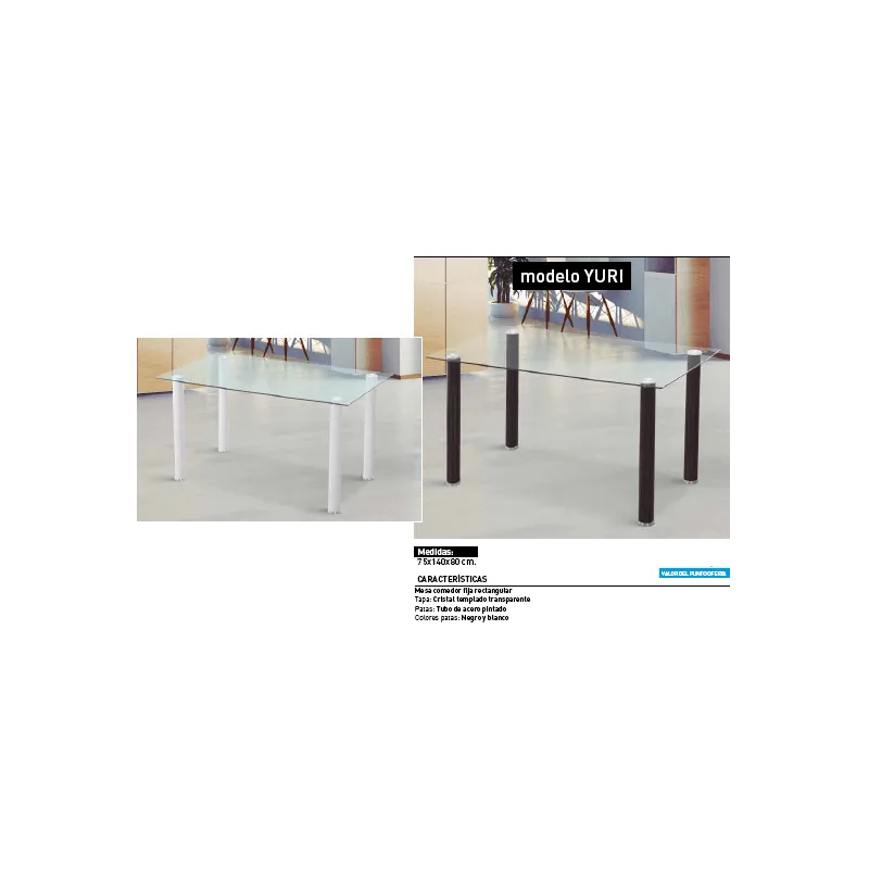 MESA COMEDOR FIJA CRISTAL TRANSPARENTE YURI NEGRO