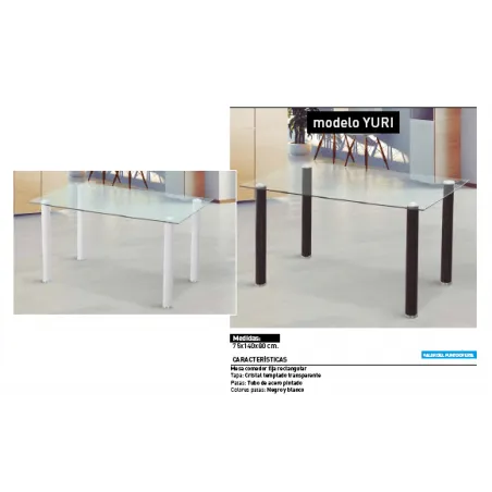 MESA COMEDOR FIJA CRISTAL TRANSPARENTE YURI NEGRO