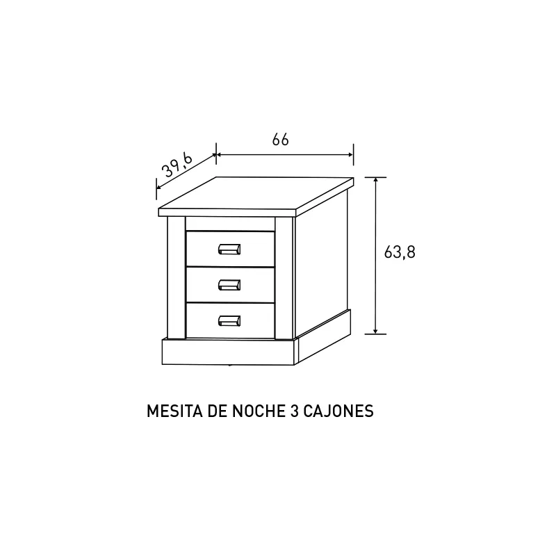 MESITA DE NOCHE 3 CAJONES RONCAL ACABADO PINO-ROBLE O TRUFA-