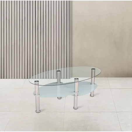 MESA CENTRO FIJA T/CRISTAL SENNA ACERO             ACERO