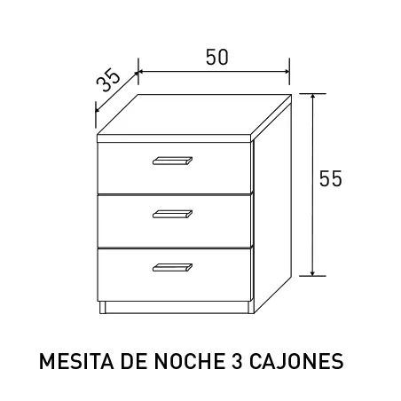Mesita de noche 3caj modelo Monika 50cm.