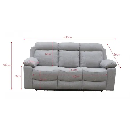 SOFA 3PL 3ASIENTOS CON 2 RELAX MOTOR TAP. MOD OLIMPO GRIS