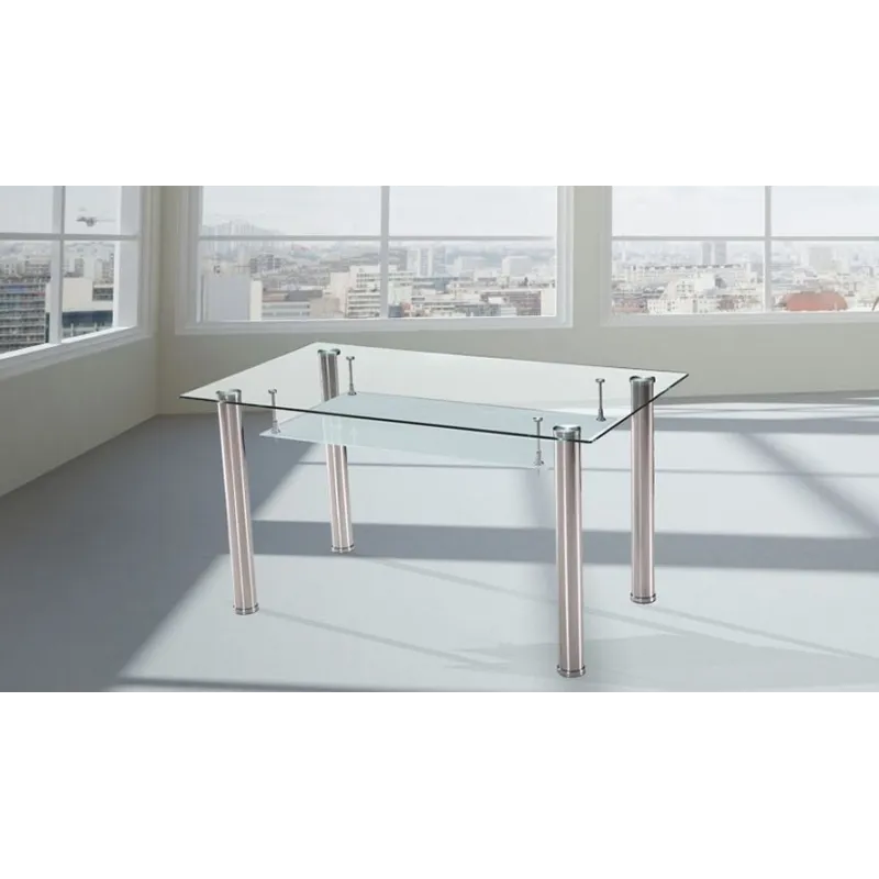 MESA COMEDOR FIJA TAPA CRISTAL PRANZO ACERO