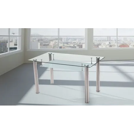 MESA COMEDOR FIJA TAPA CRISTAL PRANZO ACERO