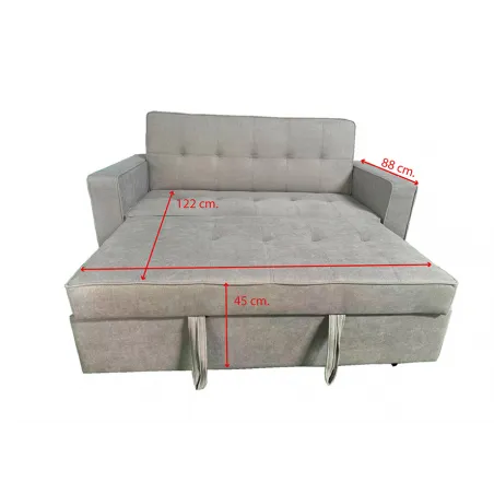 SOFA CAMA CON BRAZOS GRIS CLARO MOD ROL