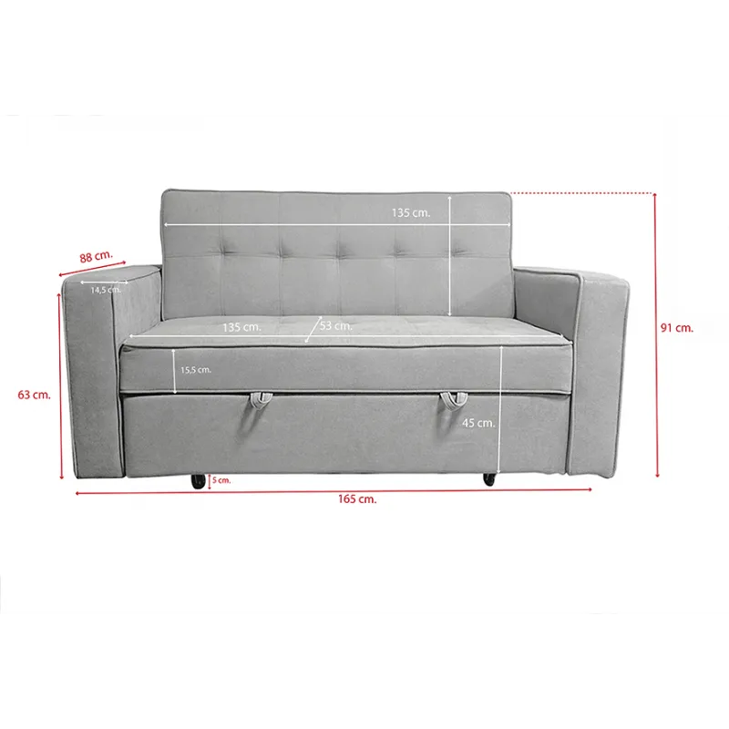 Sofá cama con brazos mod. Rol gris claro