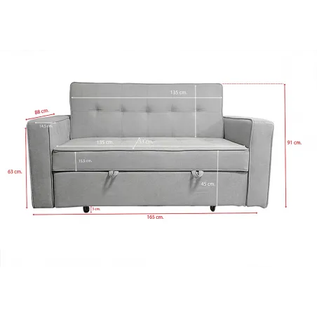 SOFA CAMA CON BRAZOS GRIS CLARO MOD ROL