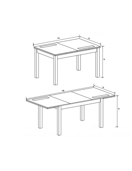MESA EXTENSIBLE 140CM CRISTAL NEGRO LARA  BLANCO
