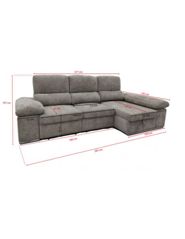 Shaiselongue cama derecha c/arcón gris o beig Nadia