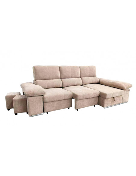Shaiselongue cama derecha c/arcón gris o beig Nadia