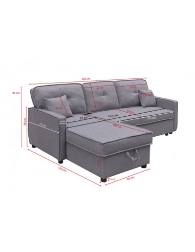 CHAISELONGUE CAMA DAX GRIS LARGO 202 CM.
