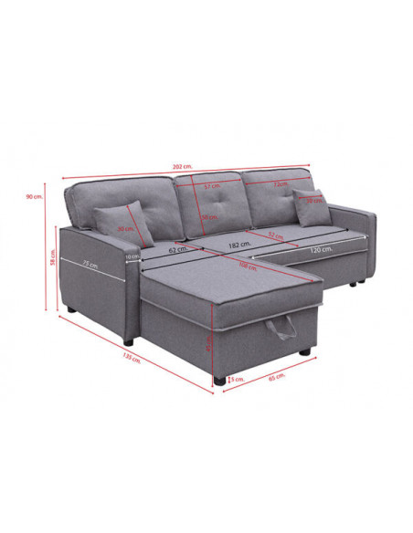 CHAISELONGUE CAMA DAX GRIS LARGO 202 CM.