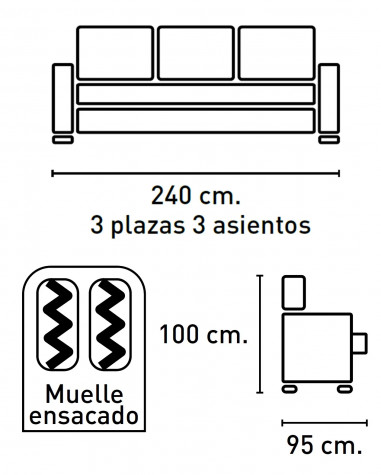 SOFA 3P. 3 ASIENTOS 240 cm. MODELO TOYOTA