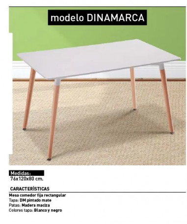 MESA RECTANGULAR 120CM PATA MADERA DINAMARCA BLANCO o NEGRO EN RELAX MUEBLES