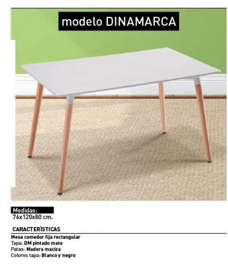 MESA RECTANGULAR 120CM PATA MADERA DINAMARCA BLANCO o NEGRO EN RELAX MUEBLES