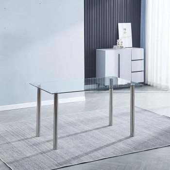 MESA COMEDOR FIJA CRISTAL TRANSPARENTE YURI NEGRO BLANCO EN RELAX MUEBLES