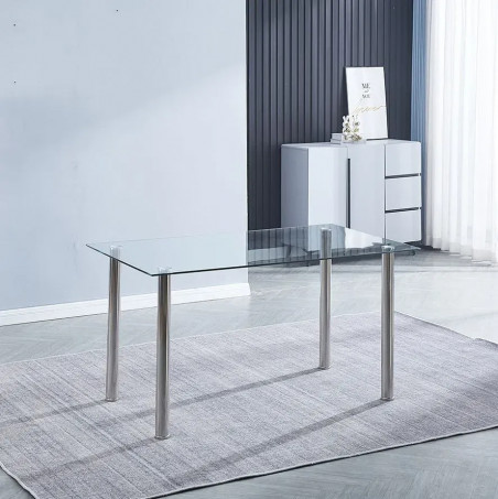 MESA COMEDOR FIJA CRISTAL TRANSPARENTE YURI NEGRO BLANCO EN RELAX MUEBLES