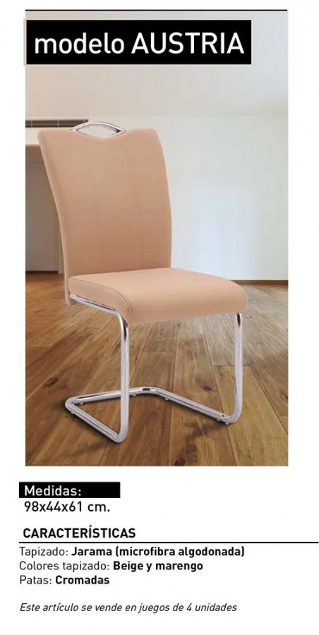 JUEGO DE 4 SILLAS TAP. JARAMA AUSTRIA BEIG O GRIS relaxmuebles.com