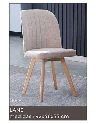 JUEGO DE 4 SILLAS TAP. TELA PATA MADER LANE BEIG O GRIS en RelaxMuebles