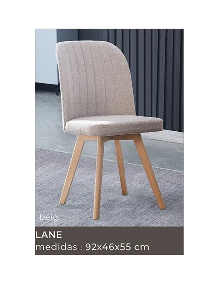 JUEGO DE 4 SILLAS TAP. TELA PATA MADER LANE BEIG O GRIS en RelaxMuebles