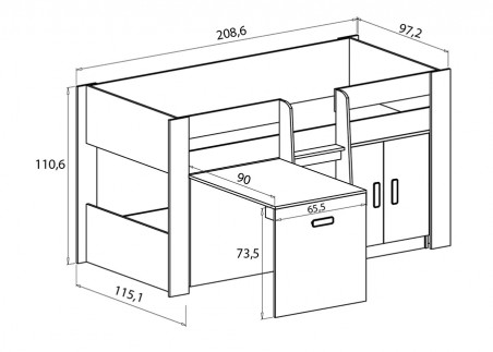 CAMA BLOCK C/MESA ESTUDIO DONALD Andersen pino-Grafito