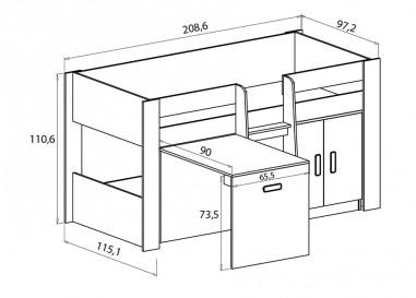 CAMA BLOCK C/MESA ESTUDIO DONALD Andersen pino-Grafito