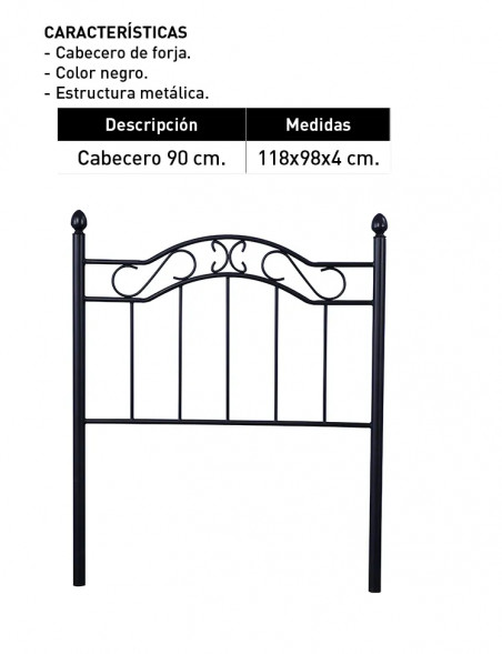 Cabecero 90 Deirdre forja negro en Relaxmuebles.com