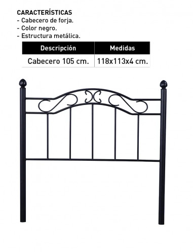 Cabecero 105 Deirdre forja negro en Relaxmuebles