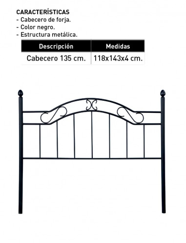 Cabecero 135 Deirdre forja negro en Relaxmuebles.com