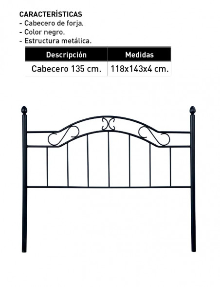 Cabecero 135 Deirdre forja negro en Relaxmuebles.com