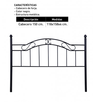 Cabecero 150 Deirdre forja negro en Relaxmuebles