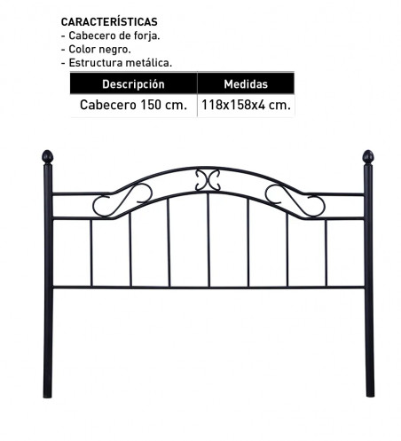 Cabecero 150 Deirdre forja negro en Relaxmuebles