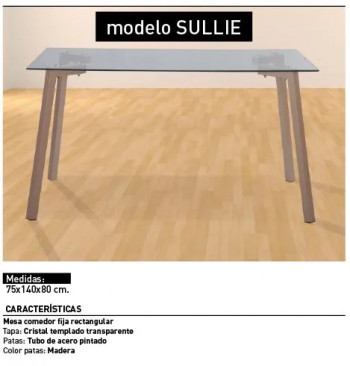 Mesa comedor Sullie pata madera tapa cristal EN RELAXMUEBLES 2