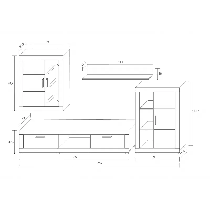 COMPOSICION UNICA LEDS 259CM. FIORDO CAMBRIA-GRAFITO